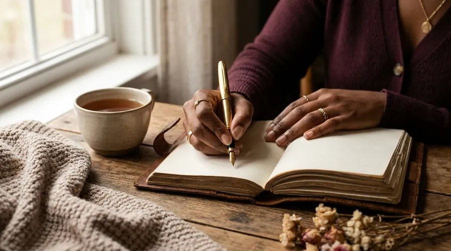 Hands journaling in a notebook